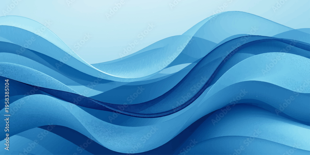 Fototapeta premium An abstract blue wave background featuring a smooth flowing vector design with soft light curves and a motion pattern of liquid lines creating a textured water swirl illustration
