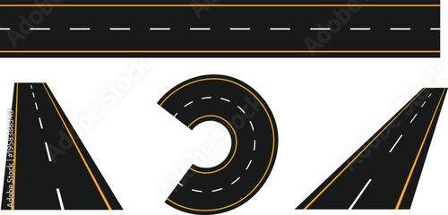 vector illustration of a road, Winding and curved road. Highways, asphalt paths icon set vector