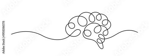 Hand drawn continuous line of brain with chaotic stroke work and scribble sketch. Abstract neuron illustration perfect for psychology concepts and creative thinking design. Editable stroke