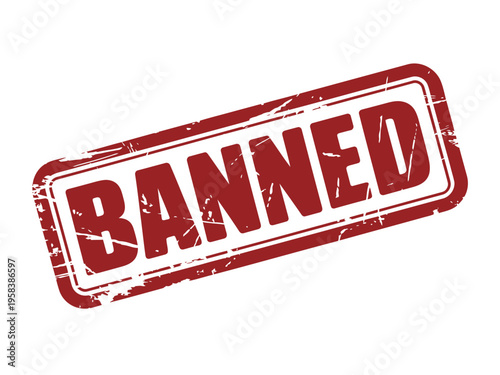 A red vector graphic stamp icon with the word BANNED in bold letters