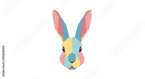 Geometric Rabbit Head Abstract Art, Colorful Low Poly Animal Portrait