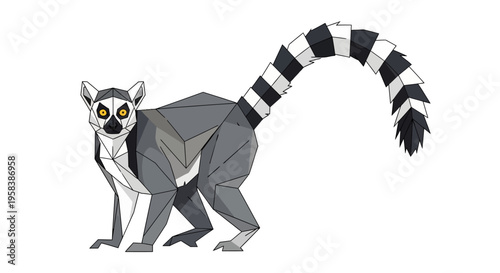 Ring-tailed Lemur Geometric Low Poly Art Style Illustration