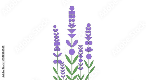 Abstract Lavender Flowers - Geometric Botanical Illustration