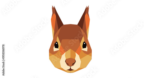 Geometric Squirrel Head Low Poly Art Style, Cute Animal Portrait