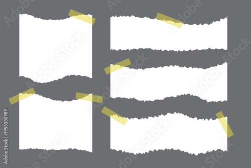 Set of paper different shapes sticky paper torn isolated on black background