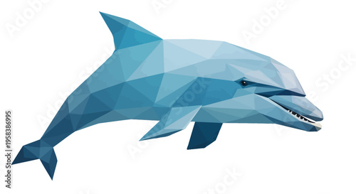 Geometric Dolphin Illustration - Low Poly Style, Blue Ocean Creature