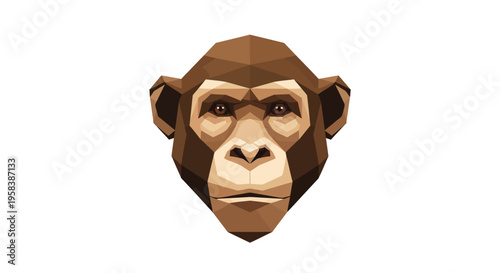 Low Poly Monkey Face Icon, Geometric Animal Head, Polygonal Art Style