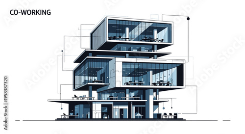 Modern Co-working Office Building, Contemporary Architecture, Business Hub Design