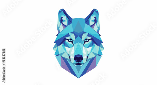 Geometric Wolf Head Low Poly Art, Blue and Purple Tones, Minimalist Animal Illustration