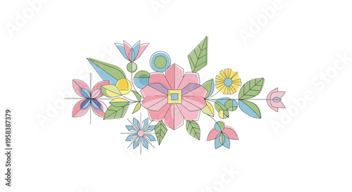 Whimsical Floral Arrangement, Pastel Colors, Cute Hand-Drawn Style