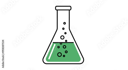 Laboratory flask with green liquid and bubbles illustration