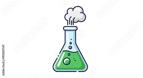 Laboratory flask with green liquid and vapor illustration