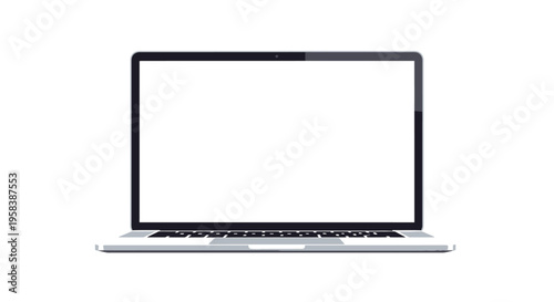 Laptop computer display with blank screen isolated white background