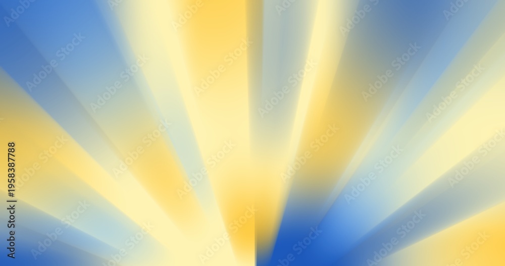 Obraz premium Abstract blue and yellow radial light beams background from bottom. Cinematic stage light effect with motion blur for modern event and promo graphics