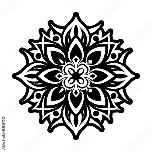 A glyph style icon showing mandala flower tattoo