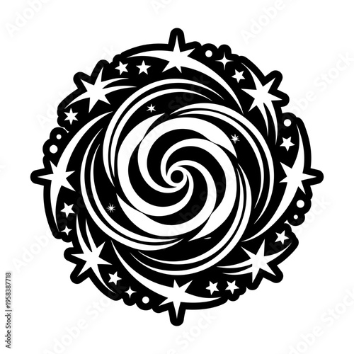 A filled style icon depicting galaxy swirl tattoo