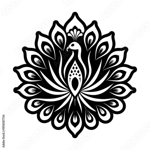 A glyph style icon of peacock tattoo
