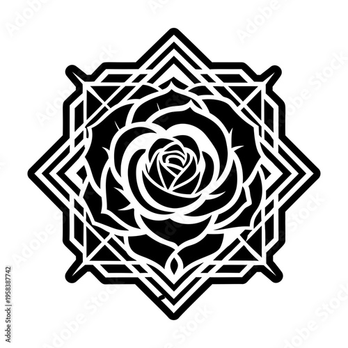A solid style icon of rose tattoo artwork