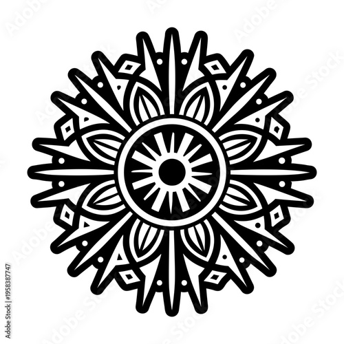 A glyph style icon showing a sunburst tattoo