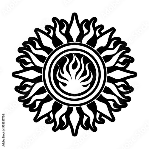 A filled style icon of flaming tattoo