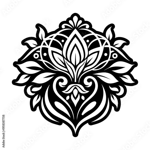 A filled style icon depicting nouveau floral tattoo