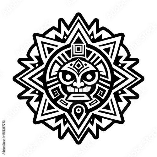 A solid style icon of aztec sun tattoo