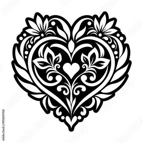 A solid style icon of deco heart tattoo