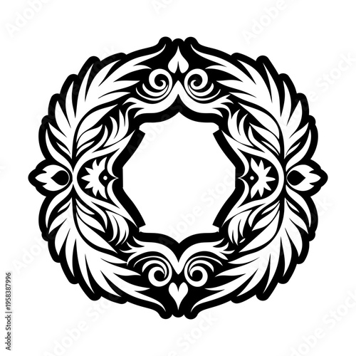 A filled style icon depicting feathered deco tattoo