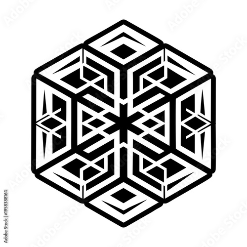 A glyph style icon showing hexagonal art
