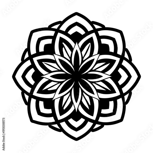 A filled style icon of floral geometry