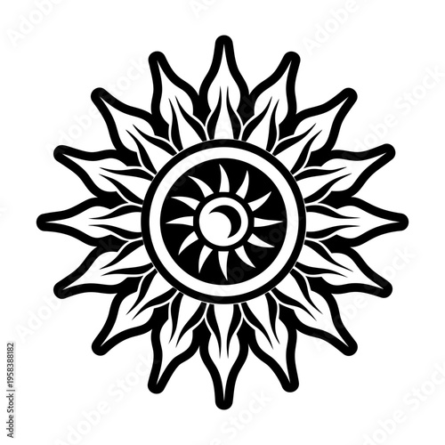 A filled style icon showing sun rays