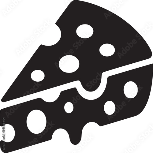 A stark black and white illustration of a swiss cheese wedge with visible holes on a white background