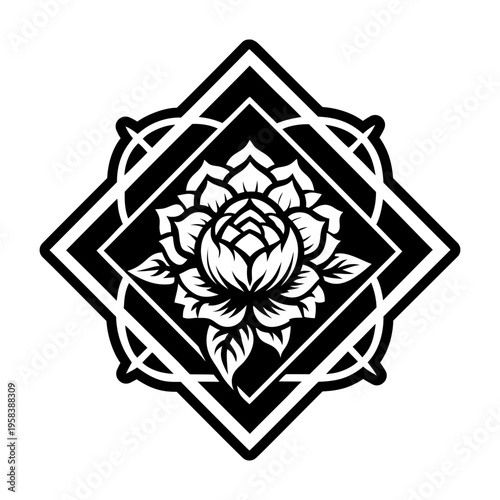 A glyph style icon of peony rose