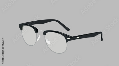 Vector illustration of browline glasses in a classic retro style. Stylish eyewear design inspired by vintage fashion, featuring a distinctive upper frame. Ideal for optical, fashion, lifestyle