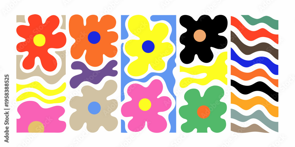 Fototapeta premium Colorful abstract floral pattern with wavy shapes and vibrant hues