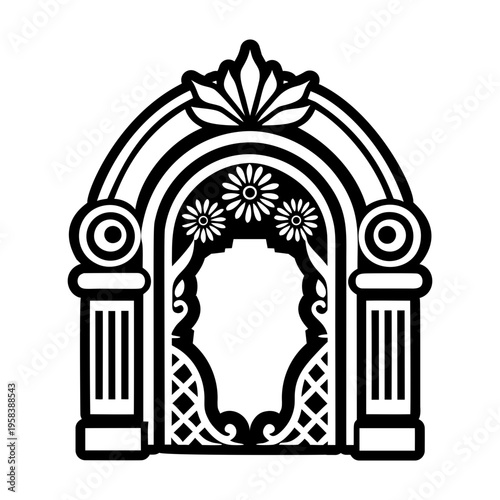 A glyph style icon showing vintage archway