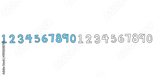 Hand-drawn cartoon and doodle set of numbers on a white background.