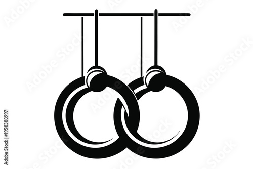 Gymnastics rings silhouette isolated on white background.