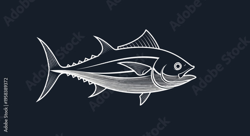 Artistic Sketch of a Tuna Fish on a Dark Background