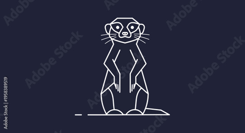 Minimalist geometric white meerkat illustration standing upright against a dark navy background