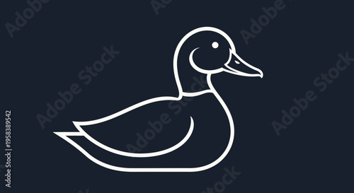 Minimalist outline drawing of a mallard duck on a dark navy background