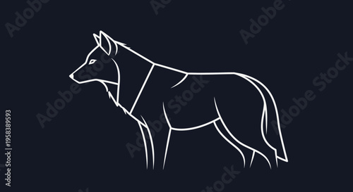 Minimalist outline of a majestic wolf standing alert against a dark background