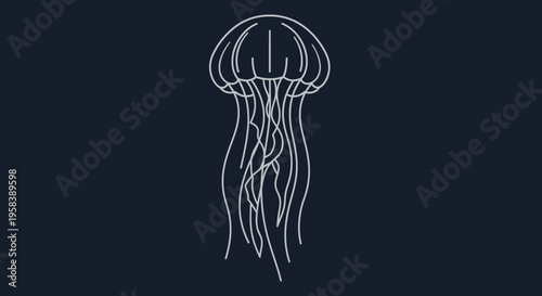Minimalist outline of a translucent jellyfish floating in deep ocean darkness abstract art