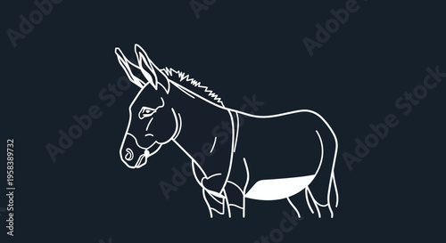 Minimalist White Line Art of a Donkey on a Dark Blue Background
