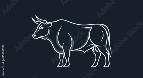 Stylized line art illustration of a muscular bull against a dark background