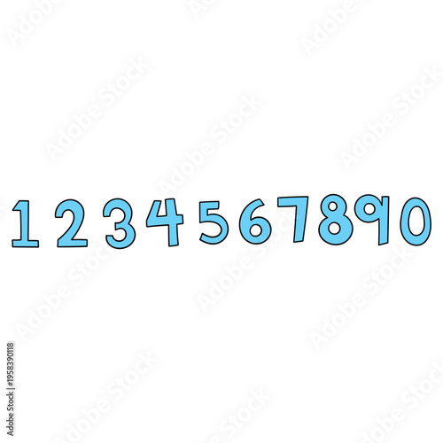 Hand-drawn cartoon set of blue numbers on a white background.