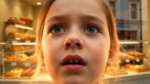 Young child amazed bakery display