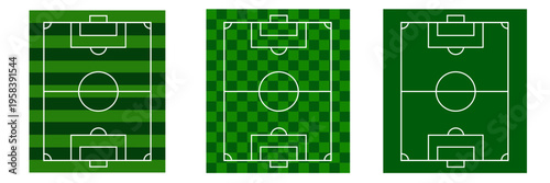Football Soccer Field Vector Set – Green Playground, Stadium Pitch Top View with Markings for Sports UI, Game Design and Infographic