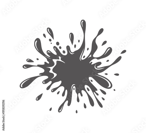 Dark gray ink splash with droplets white paint liquid