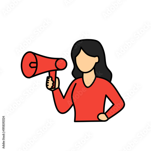 Female Character Using Megaphone Advertising Promotion Concept Flat Vector Illustration